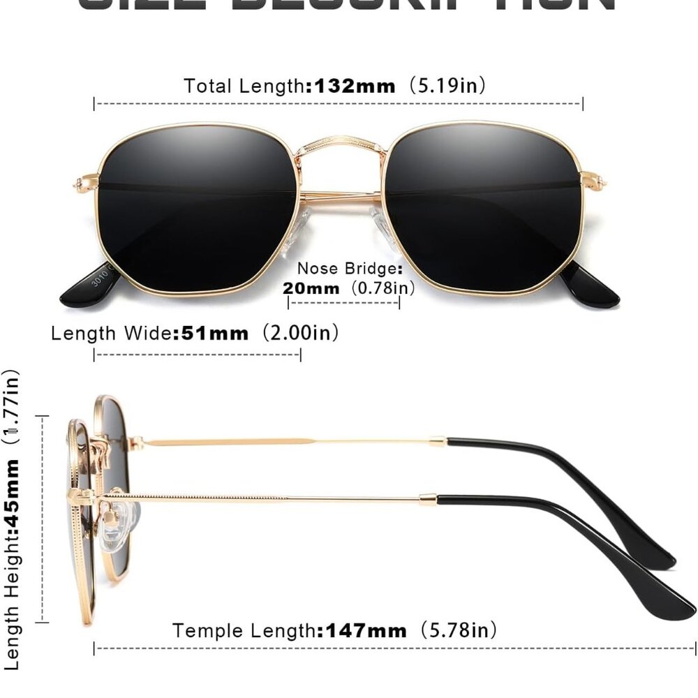 Polarized Sunglasses for Womens Men Trendy Square Hexagonal Flat Mirrored Sun Gl - Picture 4 of 6